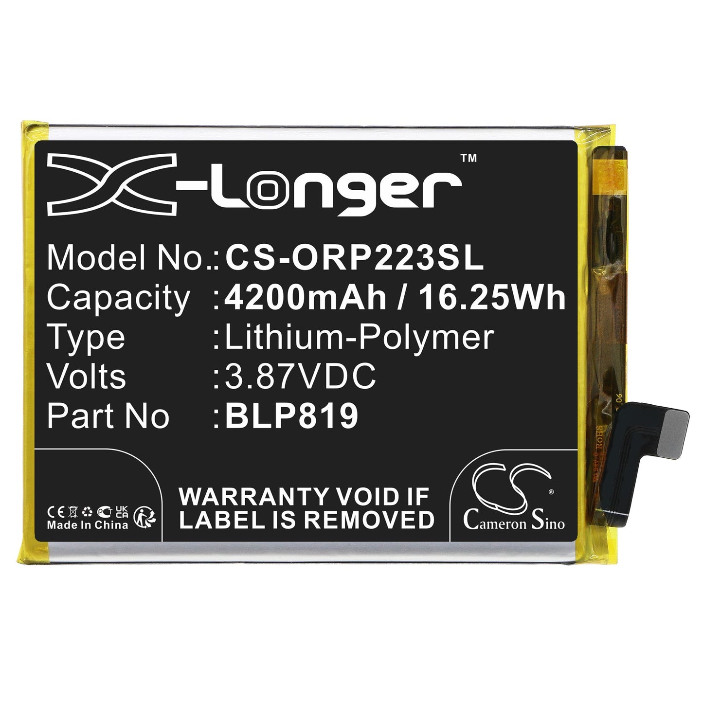 Replacement Battery for OPPO  A95 5G 2021 – Mobile, SmartPhone – 4200mAh / 16.25Wh / 3.87V