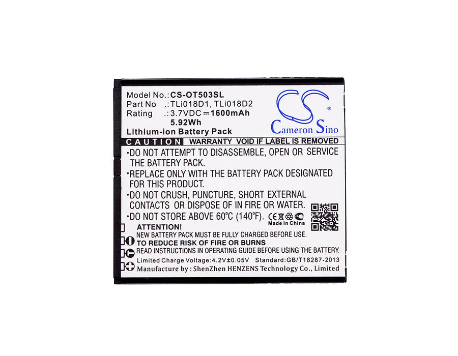 Replacement Battery for Alcatel  One Touch Link Y858 – Mobile, SmartPhone – 1600mAh / 5.92Wh / 3.7V