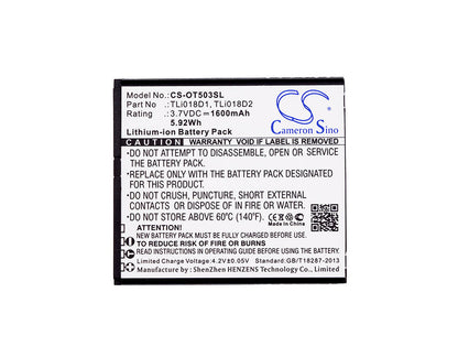 Replacement Battery for TCL  One Touch Pop 3 (5) – Mobile, SmartPhone – 1600mAh / 5.92Wh / 3.7V