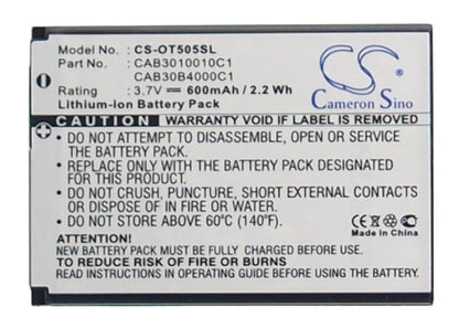Replacement Battery for Vodafone  331 – Mobile, SmartPhone – 600mAh / 2.22Wh / 3.7V