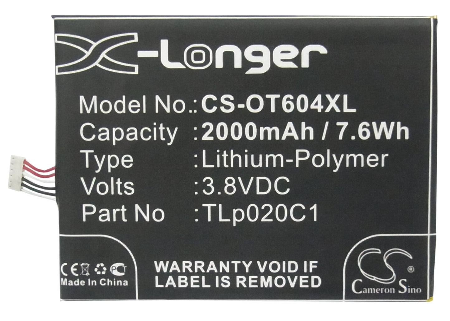 Replacement Battery for TCL  S950 – Mobile, SmartPhone – 2000mAh / 7.60Wh / 3.8V