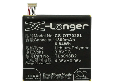 Replacement Battery for TCL  P600 – Mobile, SmartPhone – 1800mAh / 6.84Wh / 3.8V