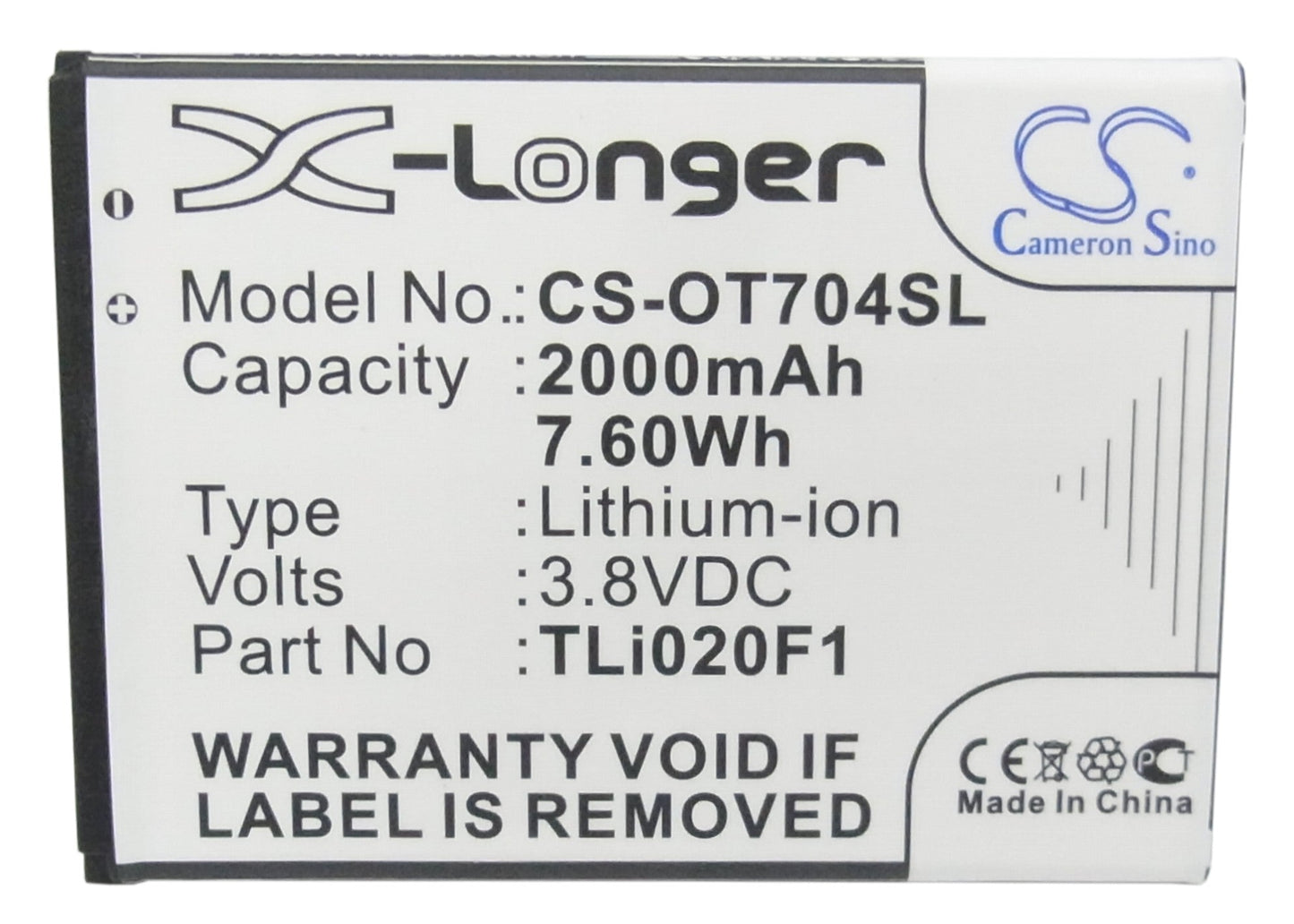 Replacement Battery for Vodafone  Smart turbo 7 – Mobile, SmartPhone – 2000mAh / 7.60Wh / 3.8V