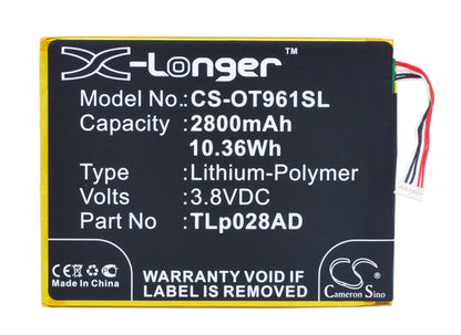 Replacement Battery for Alcatel  One Touch Pixi 7 – Mobile, SmartPhone – 2800mAh / 10.64Wh / 3.8V