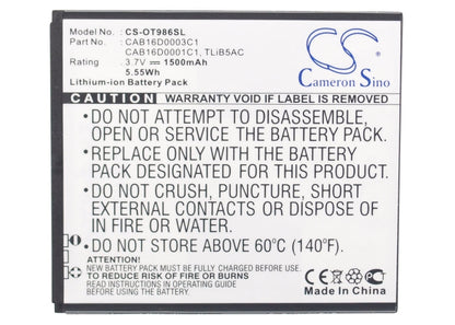 Replacement Battery for TCL  D706 – Mobile, SmartPhone – 1500mAh/5.55Wh / 3.7V