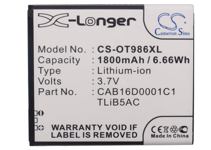 Replacement Battery for Alcatel  AK47 – Mobile, SmartPhone – 1800mAh/6.66Wh / 3.7V