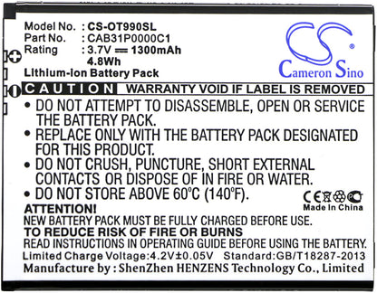 Replacement Battery for Virgin Mobile  Venture VM2045 – Mobile, SmartPhone – 1300mAh / 4.81Wh / 3.7V