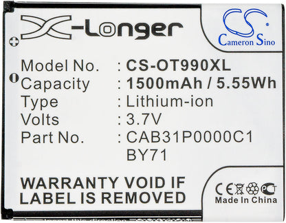 Replacement Battery for T-Mobile  Move – Mobile, SmartPhone – 1500mAh / 5.55Wh / 3.7V