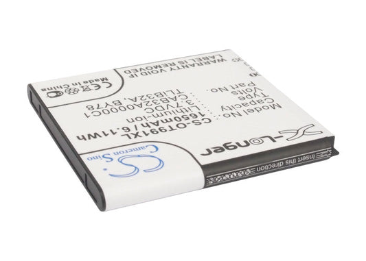 Replacement Battery for Alcatel  One Touch 6010 – Mobile, SmartPhone – 1650mAh / 6.11Wh / 3.7V