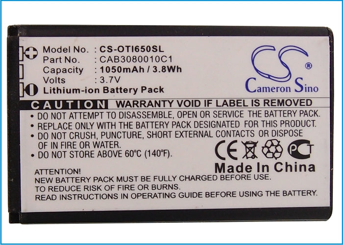 Replacement Battery for Alcatel  OT-I650 – Mobile, SmartPhone – 1050mAh/3.88Wh / 3.7V
