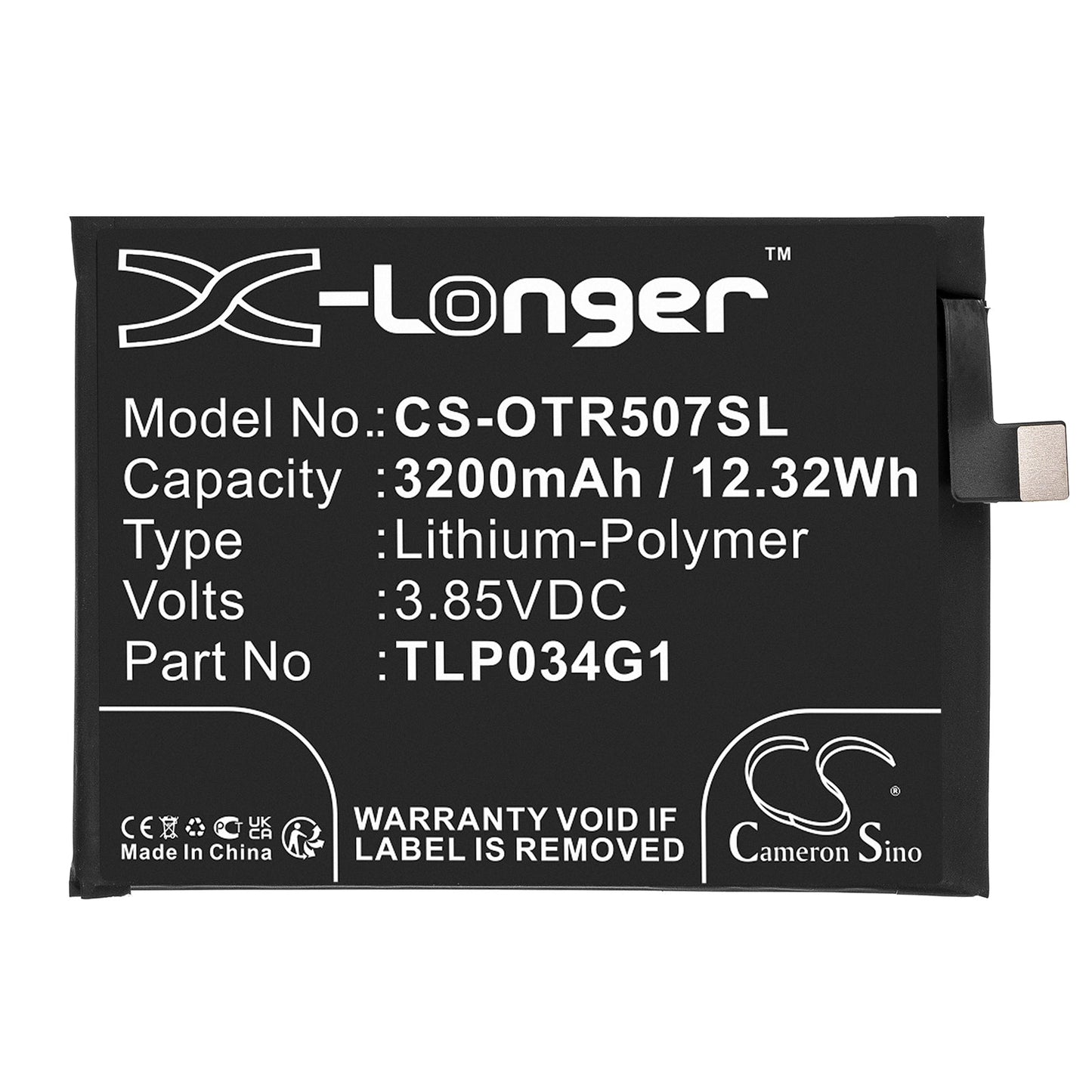 Replacement Battery for Alcatel  OT-5007S – Mobile, SmartPhone – 3200mAh / 12.32Wh / 3.85V