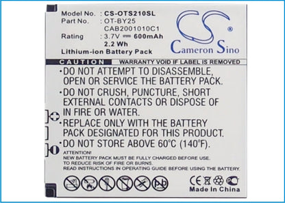 Replacement Battery for Alcatel  One Touch 111 – Mobile, SmartPhone – 600mAh/2.22Wh / 3.7V