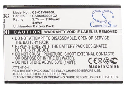 Replacement Battery for Vodafone  Smart II – Mobile, SmartPhone – 1100mAh / 4.07Wh / 3.7V