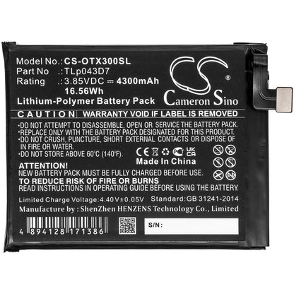 Replacement Battery for Alcatel  3X – Mobile, SmartPhone – 4300mAh / 16.56Wh / 3.85V