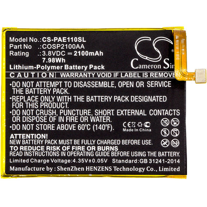 Replacement Battery for Panasonic  Eluga A – Mobile, SmartPhone – 2100mAh / 7.98Wh / 3.8V