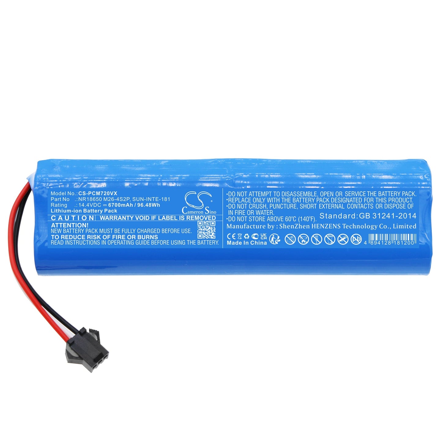 Replacement Battery for Lenovo  Cleaner T1S pro – Vacuum – 6700mAh / 96.48Wh / 14.4V