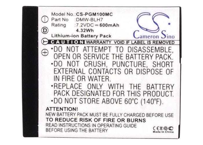 Replacement Battery for Panasonic  Lumix DMC-GM1 – Camera – 600mAh / 4.32Wh / 7.2V
