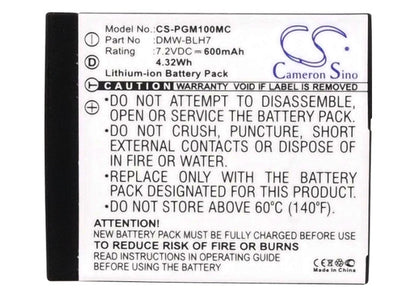 Replacement Battery for Panasonic  Lumix DMC-GM1 – Camera – 600mAh / 4.32Wh / 7.2V