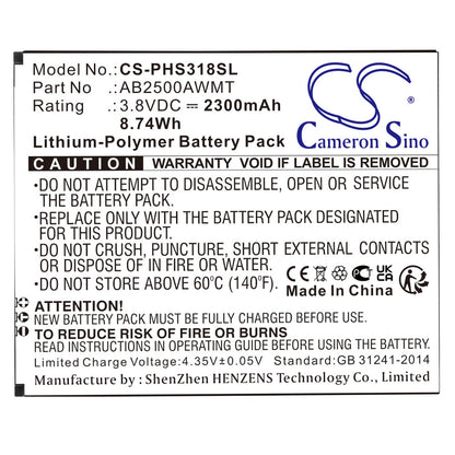 Replacement Battery for Philips  CTS318 – Mobile, SmartPhone – 2300mAh / 8.74Wh / 3.8V