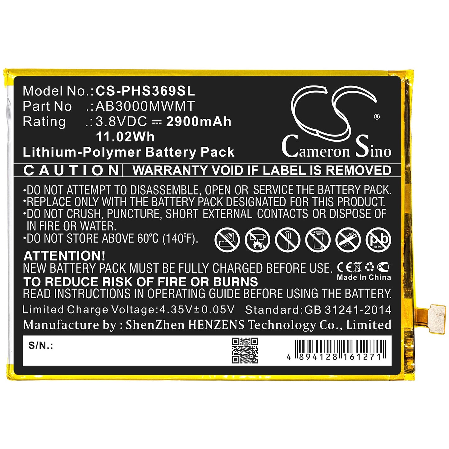 Replacement Battery for Philips  Xenium S369 – Mobile, SmartPhone – 2900mAh / 11.02Wh / 3.8V