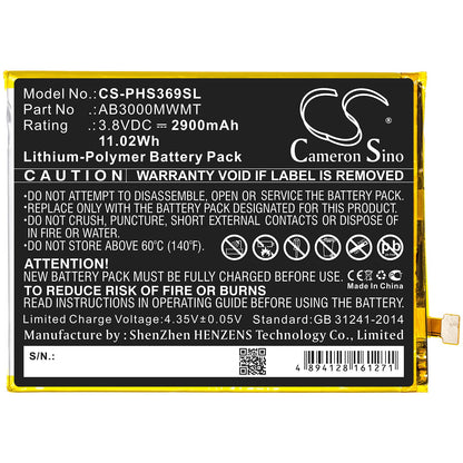 Replacement Battery for Philips  Xenium S369 – Mobile, SmartPhone – 2900mAh / 11.02Wh / 3.8V