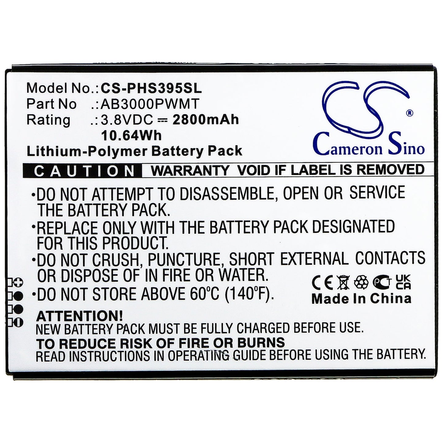 Replacement Battery for Philips  CTS395 – Mobile, SmartPhone – 2800mAh / 10.64Wh / 3.8V