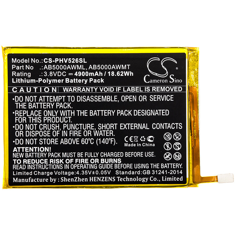 Replacement Battery for Philips  CTV526 – Mobile, SmartPhone – 4900mAh / 18.62Wh / 3.8V