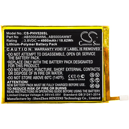 Replacement Battery for Philips  CTV526 – Mobile, SmartPhone – 4900mAh / 18.62Wh / 3.8V