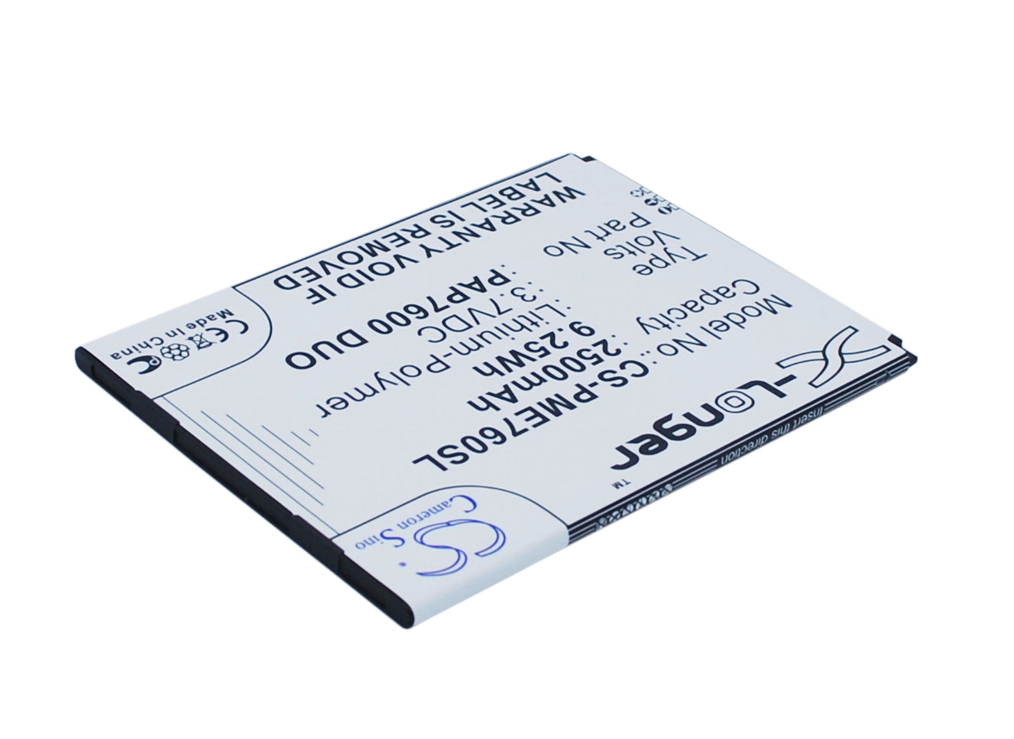 Replacement Battery for Prestigio  MultiPhone 7600 Duo – Mobile, SmartPhone – 2500mAh / 9.25Wh / 3.7V