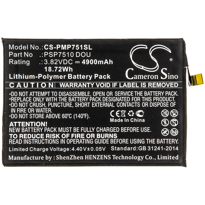 Replacement Battery for Prestigio  Muze C7 Duo – Mobile, SmartPhone – 4900mAh / 18.72Wh / 3.82V