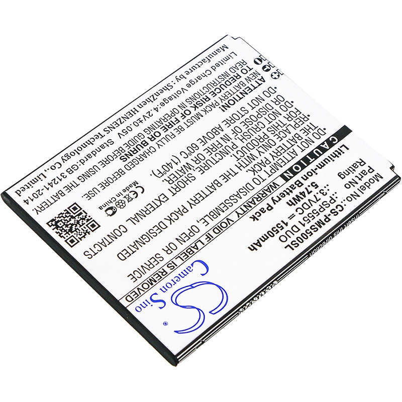 Replacement Battery for Prestigio  Grace S5 – Mobile, SmartPhone – 1550mAh / 5.74Wh / 3.7V