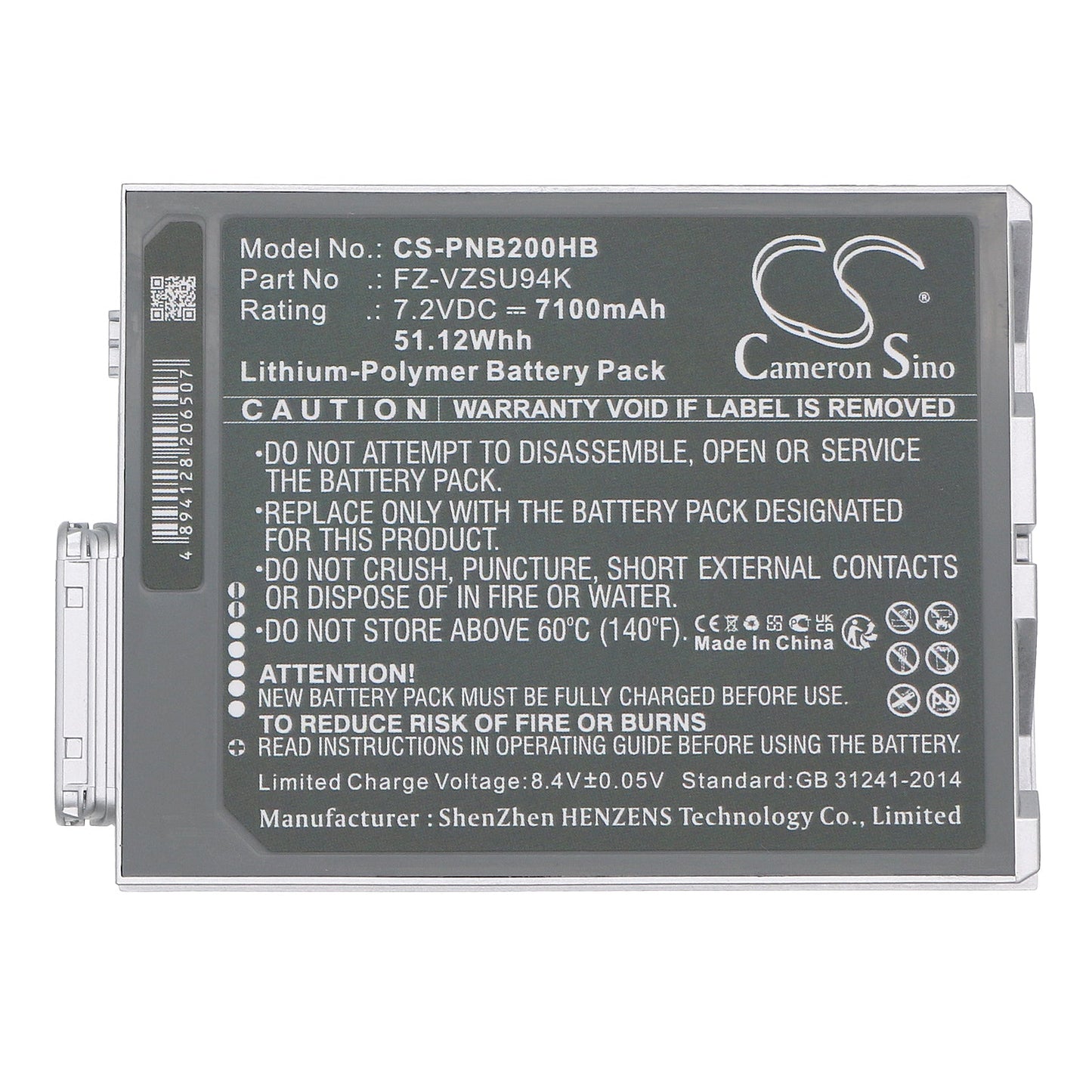 Replacement Battery for Panasonic  FZ-B2 – Notebook, Laptop – 5600mAh / 51.12Wh / 7.2V