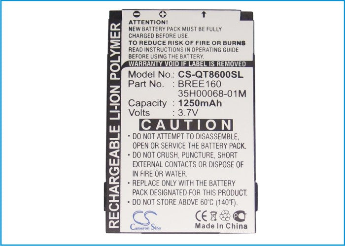 Replacement Battery for Qtek  8600 – Mobile, SmartPhone – 1250mAh / 4.63Wh / 3.7V