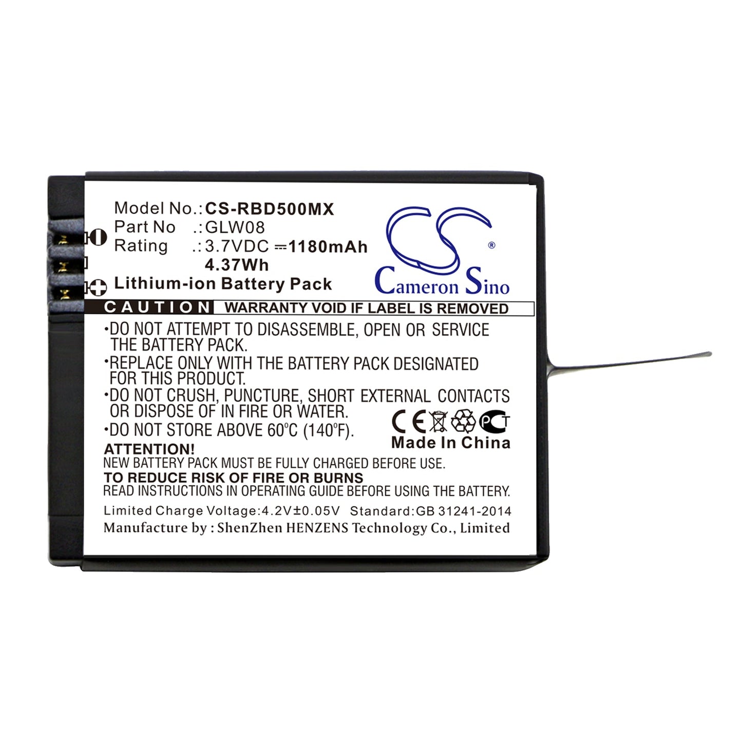 Replacement Battery for Rollei  Actioncam 500 – Camera – 1180mAh / 4.37Wh / 3.7V