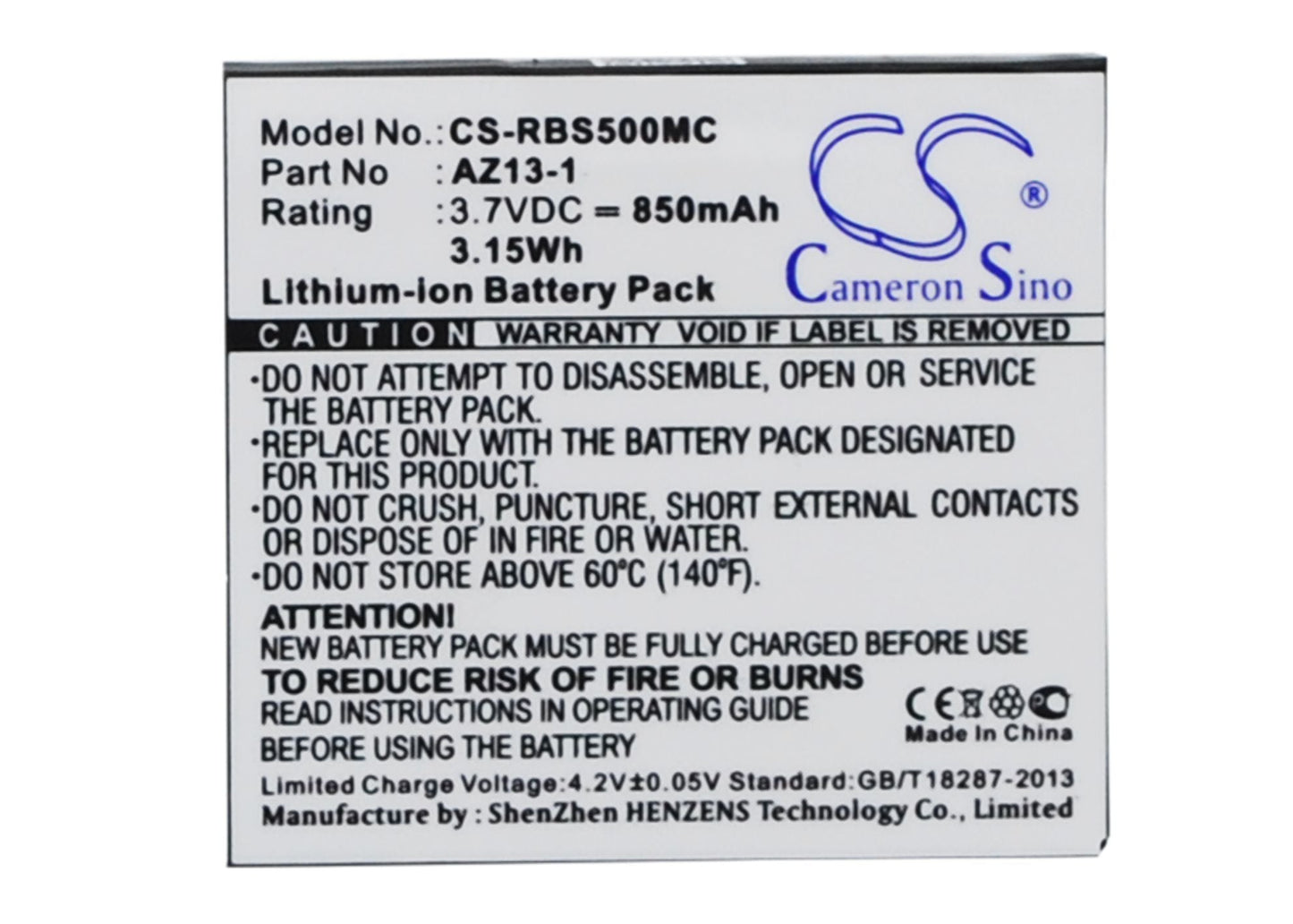Replacement Battery for Xiaoyi  AZ13-1 – Camera – 850mAh / 3.15Wh / 3.7V