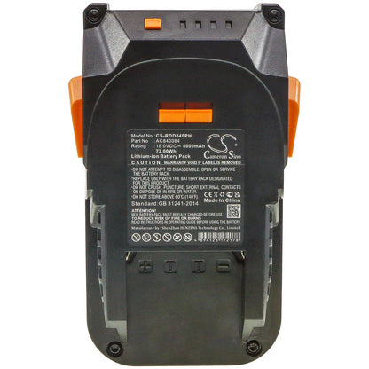Replacement Battery for RIDGID  130383001 – Power Tools – 4000mAh / 72.00Wh / 18.0V