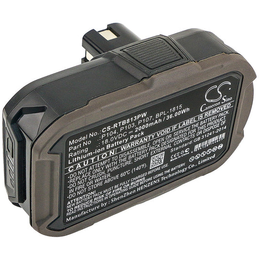 Replacement Battery for Ryobi  BID-1801M – Power Tools – 2000mAh / 36.0Wh / 18.0V