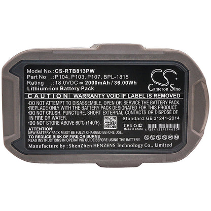 Replacement Battery for Ryobi  BID-1801M – Power Tools – 2000mAh / 36.0Wh / 18.0V