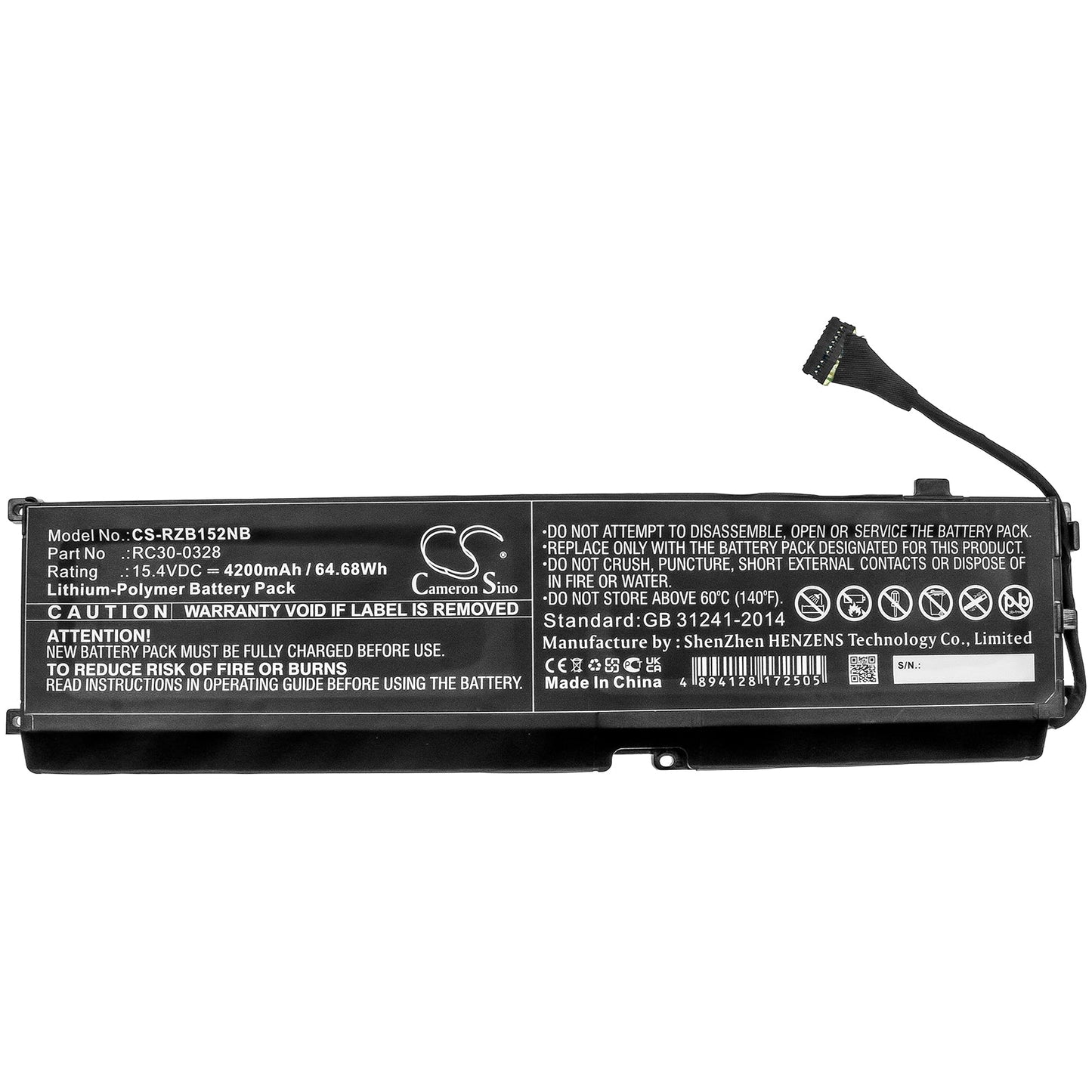 Replacement Battery for Razer  Blade 15 2020 – Notebook, Laptop – 4200mAh / 64.68Wh / 15.4V
