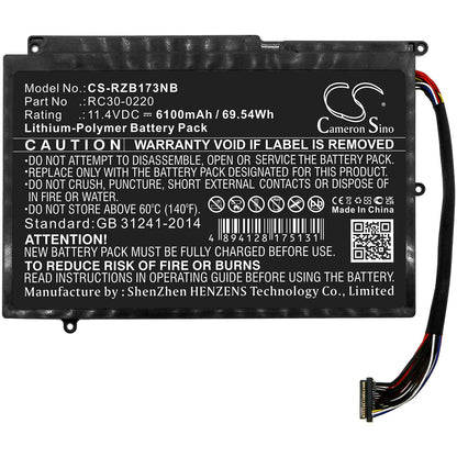 Replacement Battery for Razer  Blade Pro 17 2019 4k UHD – Notebook, Laptop – 6100mAh / 69.54Wh / 11.4V