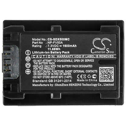Replacement Battery for Sony  FDR-AX33 – Camera – 1600mAh / 11.68Wh / 7.3V