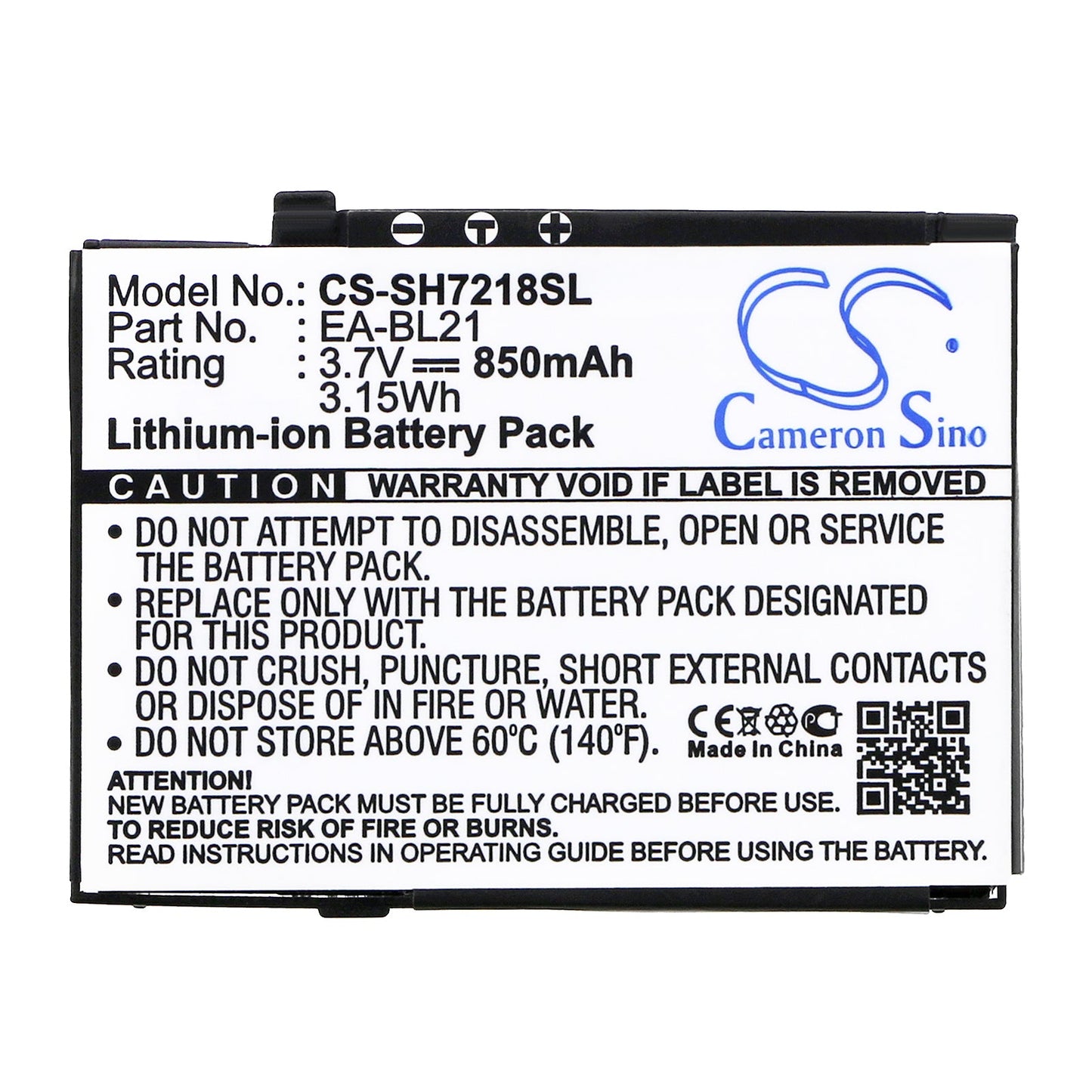 Replacement Battery for Sharp  SH7218C – Mobile, SmartPhone – 850mAh / 3.7V