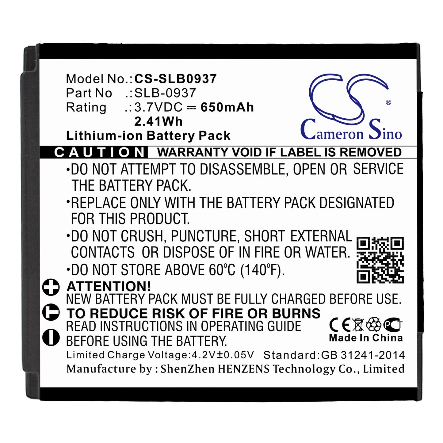 Replacement Battery for Samsung  CL5 – Camera – 650mAh / 2.41Wh / 3.7V