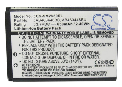 Replacement Battery for Samsung  Champ – Mobile, SmartPhone – 650mAh / 2.41Wh / 3.7V
