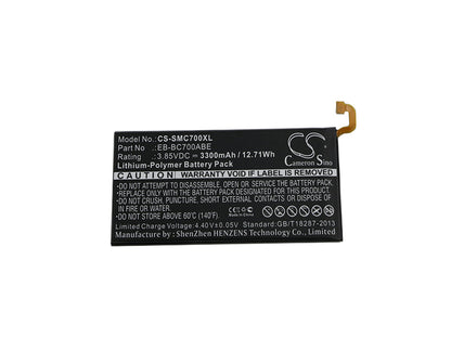 Replacement Battery for Samsung  Galaxy C7 – Mobile, SmartPhone – 3300mAh / 12.71Wh / 3.85V