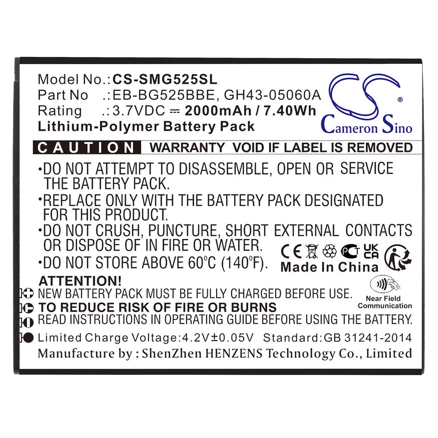 Replacement Battery for Samsung  Galaxy XCover 5 – Mobile, SmartPhone – 2000mAh / 7.4Wh / 3.7V