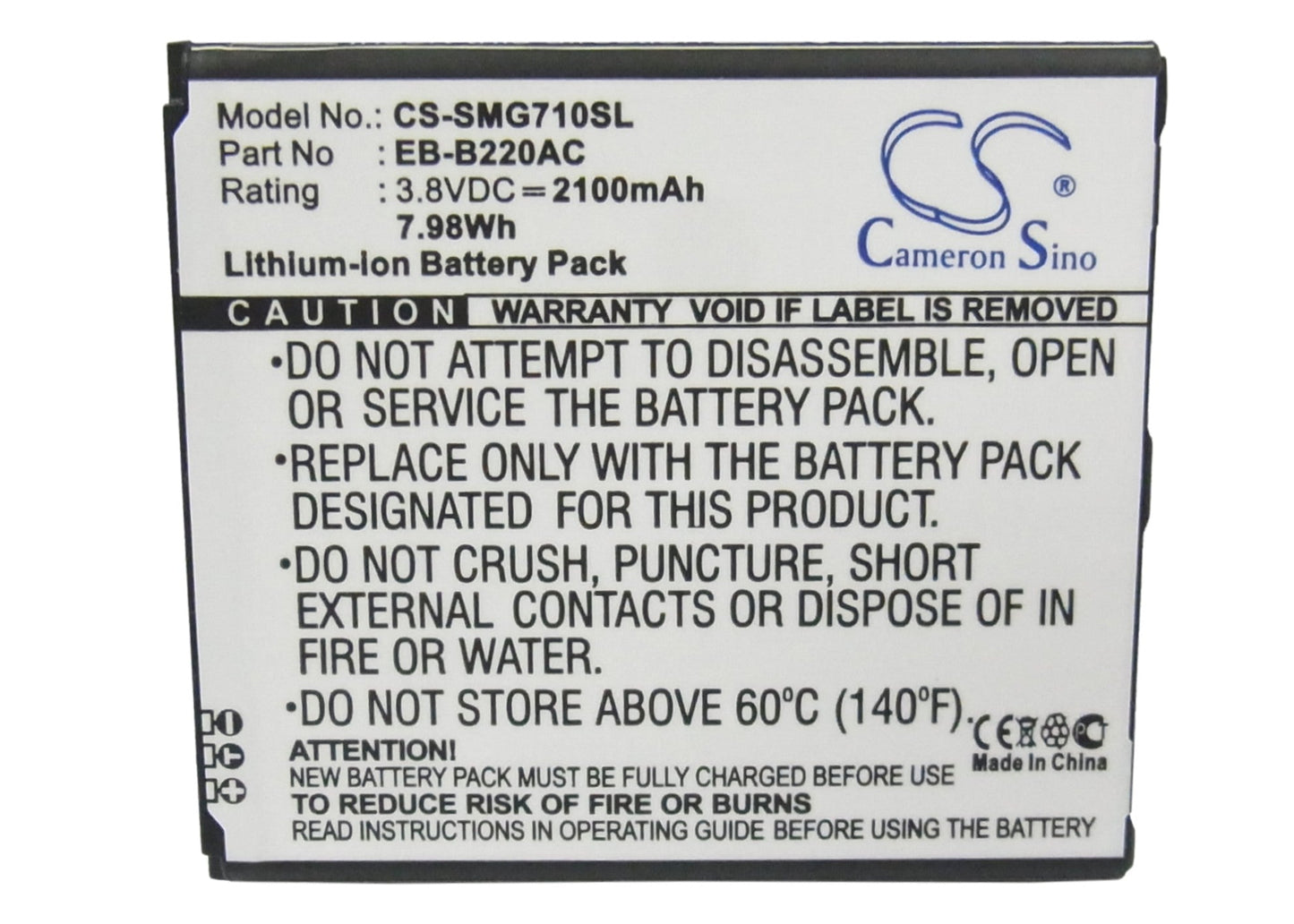 Replacement Battery for Samsung  Galaxy Grand 2 – Mobile, SmartPhone – 2100mAh / 7.98Wh / 3.8V