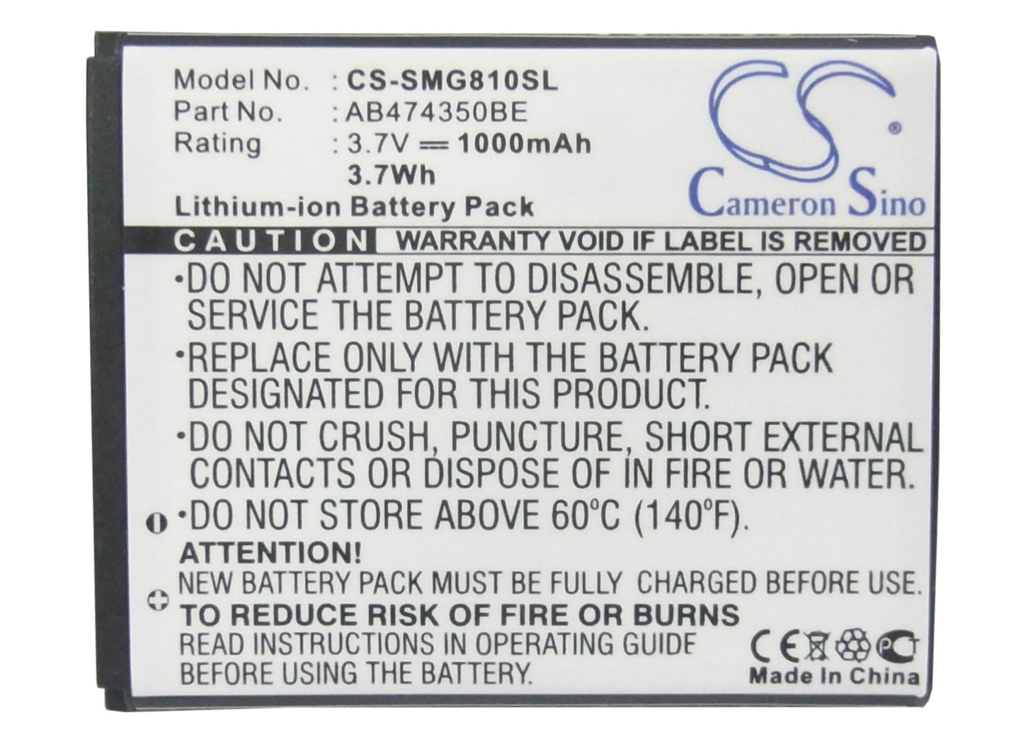 Replacement Battery for Samsung  B5722 Duos – Mobile, SmartPhone – 1000mAh / 3.70Wh / 3.7V