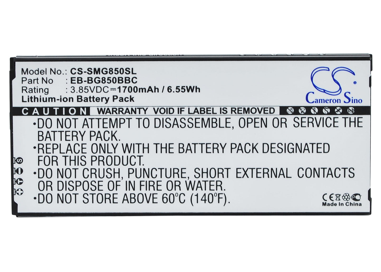 Replacement Battery for Samsung  Galaxy Alpha – Mobile, SmartPhone – 1700mAh / 6.55Wh / 3.85V