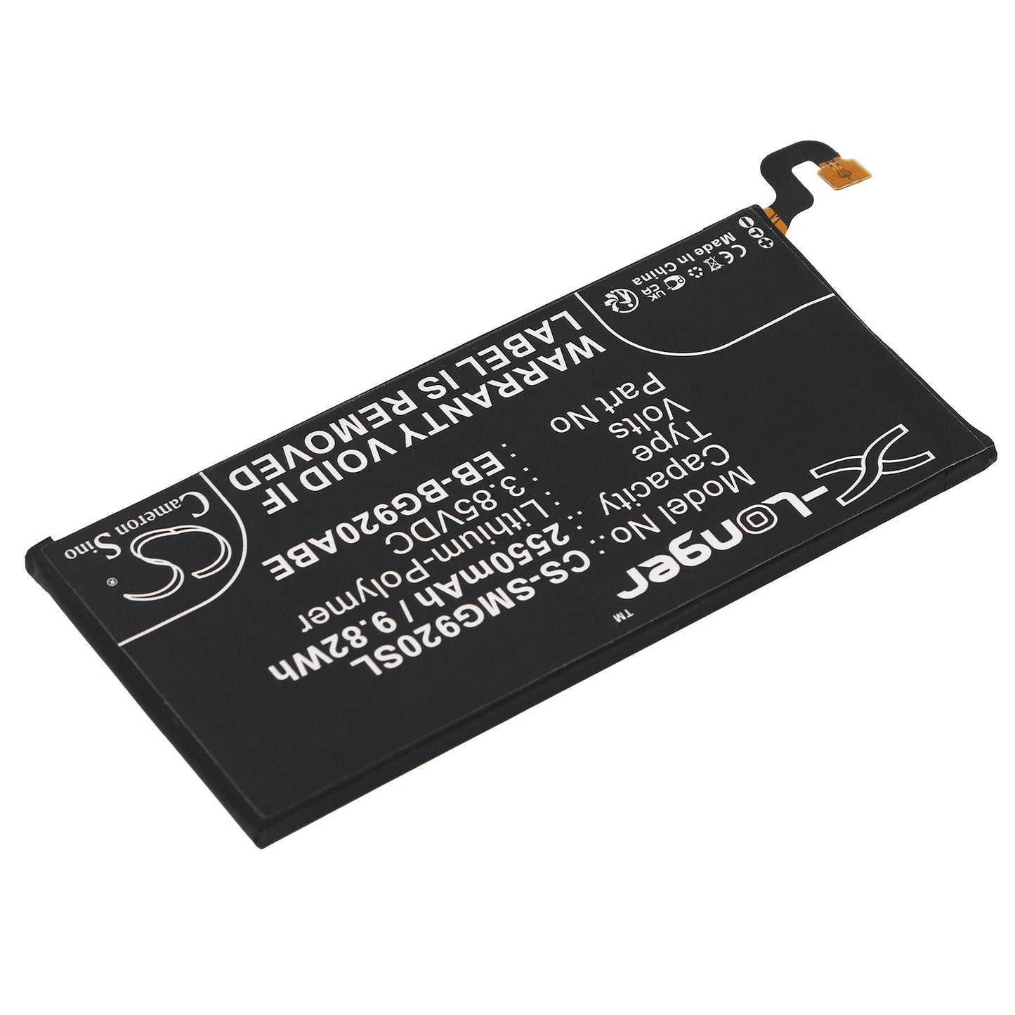 Replacement Battery for Samsung  Galaxy S6 – Mobile, SmartPhone – 2550mAh / 9.82Wh / 3.85V